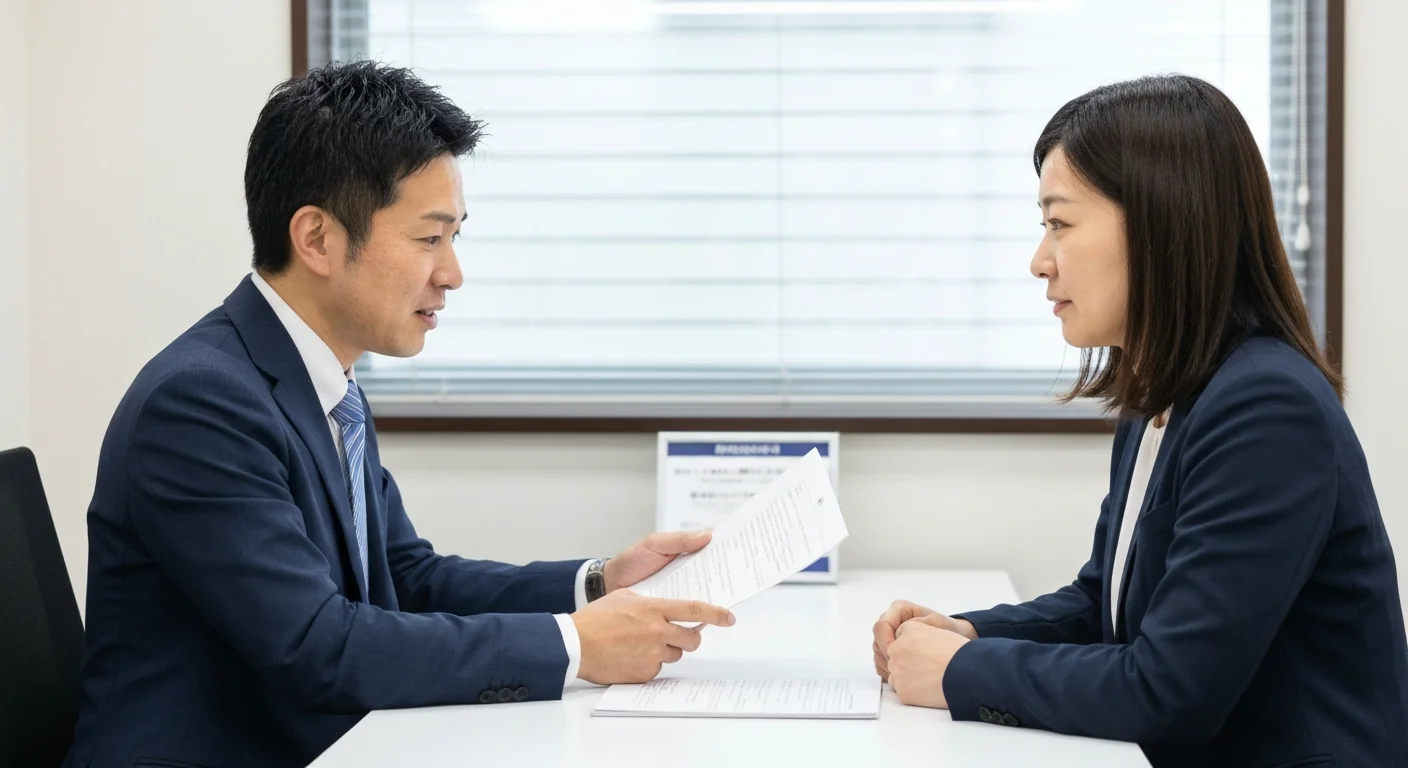 相談内容を記した書類を指しながら説明する二人の手元